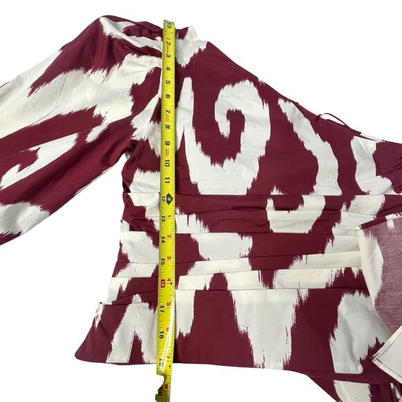NWT One-Shoulder Top Maroon/White Puff Sleeve Cinch Waist Style Size M - Picture 4 of 9